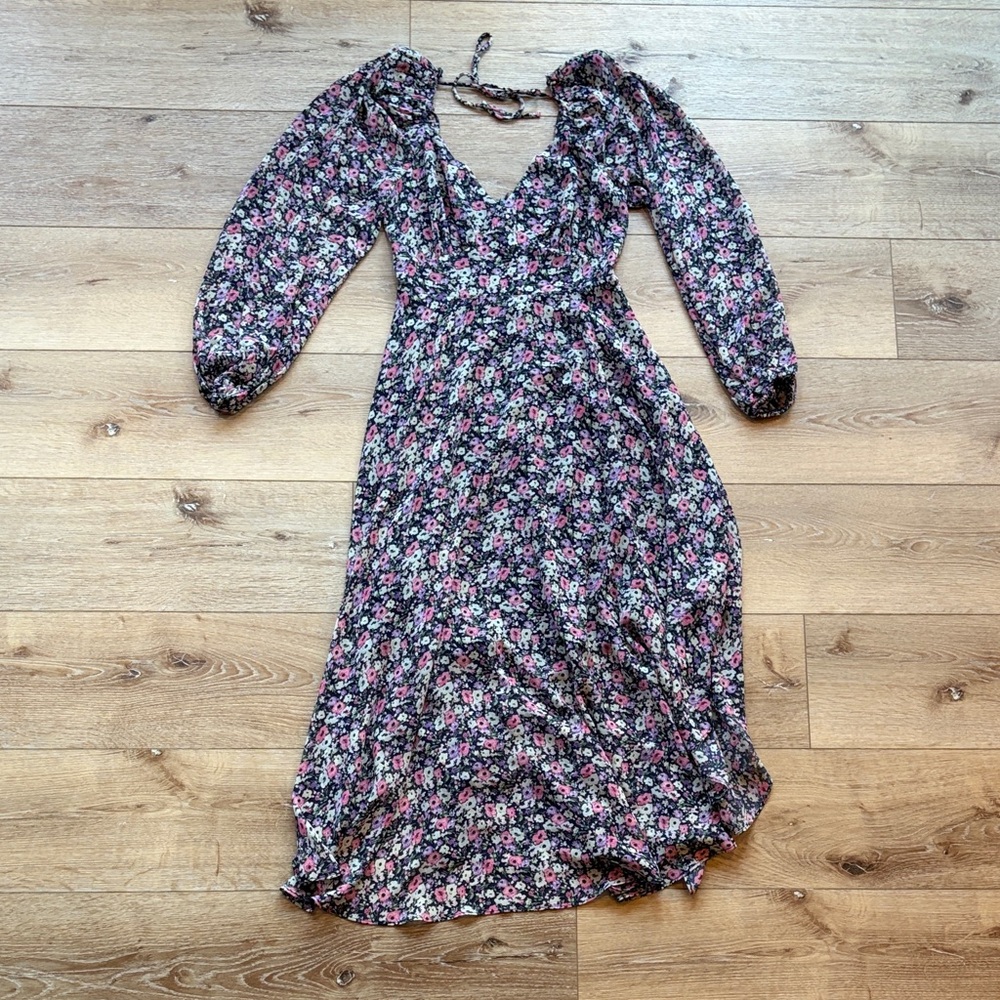 Astr Floral Long Sleeve Dress in Pink and Black